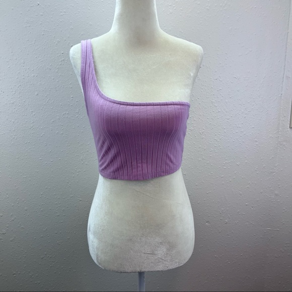 Out Front Under Urban Outfitters Shirt Womens Small Cropped Top Ribbed Purple - Picture 11 of 11